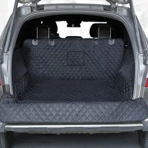 PETICON Quilted Fabric Waterproof Dog SUV Cargo Liner - Non-Slip Universal Large Size Cover with Bumper Flap Protector, Plastic Hook-and-Loop Seat Cover Solutions for SUVs, Sedans, Vans, Black