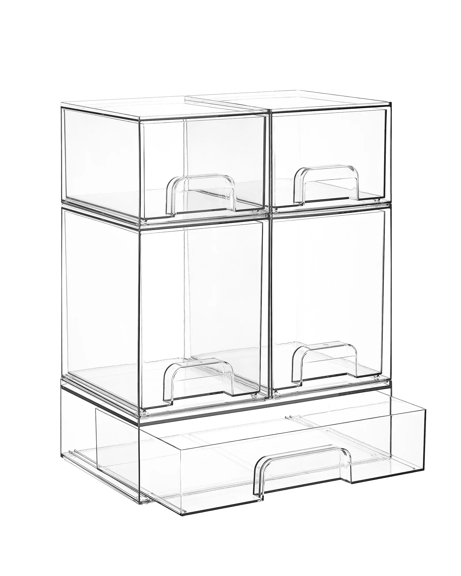 Stackable Storage Drawers Set of 5, Clear Plastic Organizer Bins for Baby Bottle, Beauty Supplies Storage, Ideal for Kichen Countertop, Vanity, Bathroom, Cabinet, Pantry Organization