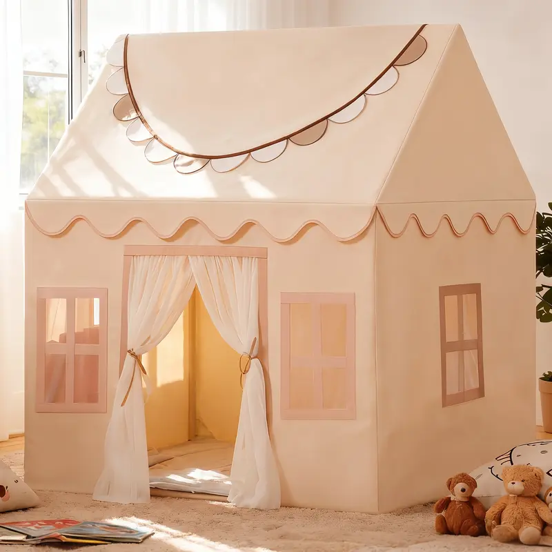 JungleDove Kids Whimsical Play Tent with Mat & Banners - Soft Polyester Fabric, Easy Assembly, Portable Indoor Playhouse, Sports & All Seasons Use, 4-6Y Target, Roomy Family-Fit Holiday Gift (No Star Lights, With Decoration)