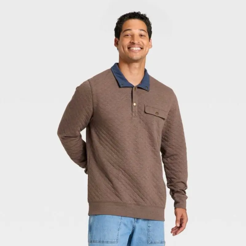 Goodfellow & Co Men's Quilted 1/4-Snap Comfort Knitwear Pullover, Menswear Casual Tops Clothes, Long Sleeve