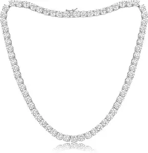 GEMSME 6mm Tennis Necklaces for Women/Men - 18K White/Yellow Golden Plated Round Cubic Zirconia Classic Hiphop Tennis Chain Ladies Tennis Necklace ANS71504