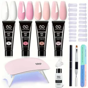 Poly Gel Extension Set with Uv Lamp, 4 Color Poly Gel & Tools, Professional Nail Art Kit for Women, Poly Gel Nail Kit Completeset, Polygel Nail Kit Nail Supplies for Long-lasting Wear, Manicure Nail Tools Kits, Fake Nails Extension, Nail Extensions