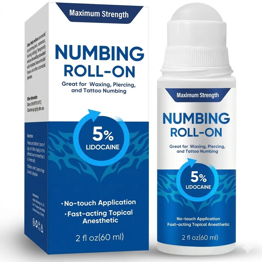 Maximum Strength 5% Lidocaine Topical Numbing Roll-On - Unisex, Fast-Acting Pre-Procedure Comfort for Waxing/Tattoos,Piercing - All Skin Types, No-Touch Roller Ball, Precise Application, Non-Greasy Lightweight Formula - 60ml/2 fl.oz, Tattooing, Maximum St