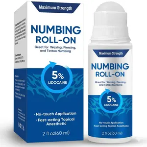 Maximum Strength Topical Numbing Roll-On with 5% Lidocaine – Fast-Acting Pre-Procedure Comfort for Waxing, Tattoo & Piercing – No-Touch Roller Ball for Precise Application – Non-Greasy Formula – 60ml / 2 fl.oz