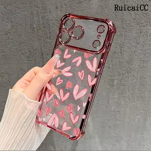 Compatible Phone Case iPhone 17 Pro Max 16 15 Plus Air 14 13 12 11 Lovely Hearts Pattern Transparent Full Coverage Four Corners Anti-drop Casing