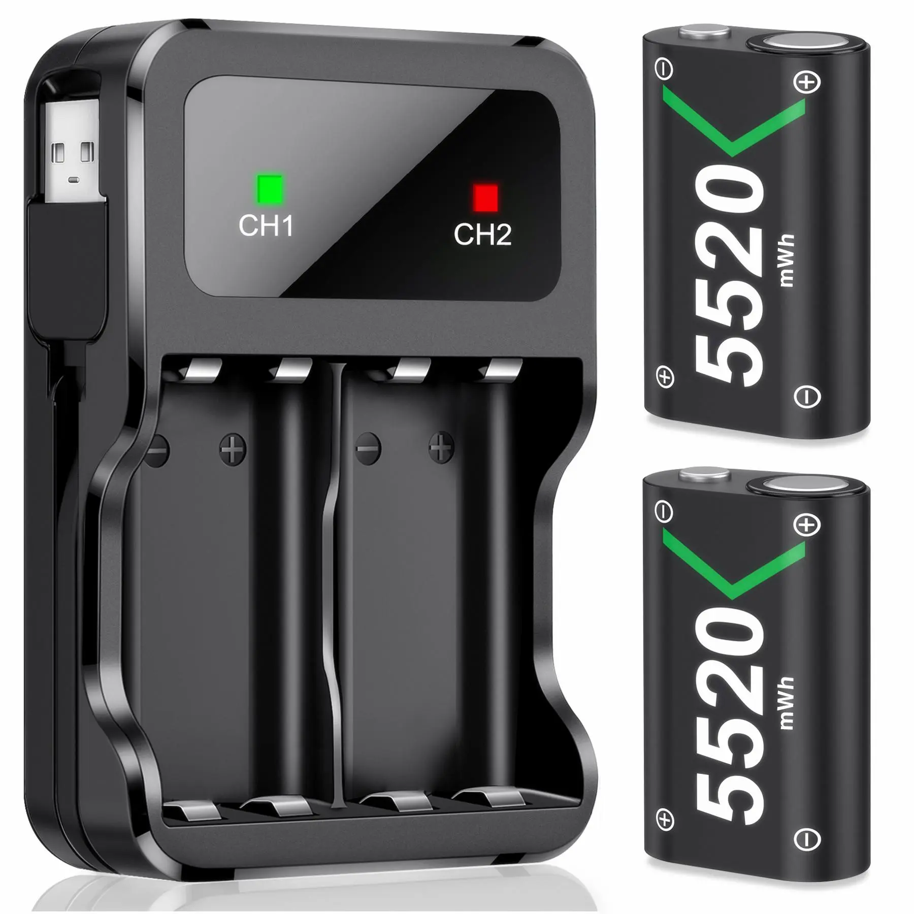 Rechargeable Batteries for Xbox One/Xbox Series X|S, 2x5520mWh Xbox Batteries Pack for Xbox Series X|S/Xbox One S/Xbox One X/Xbox One Elite Controller Charger Battery
