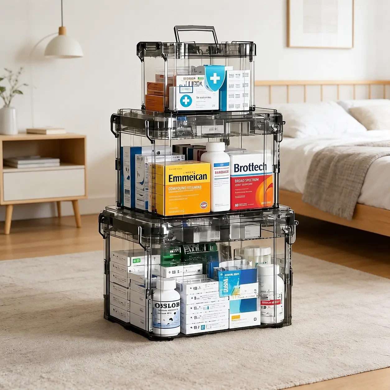 3pcs Gray Transparent Double-layer Medicine Organizer with Handle, Plastic Medicine Container with Tray First Aid Storage Box, Multi-purpose Thick Medicine Storage Organizer, Suitable for Pills, Capsules and Liquids, Medicine Organizer S/L/XL tiktokshopsp