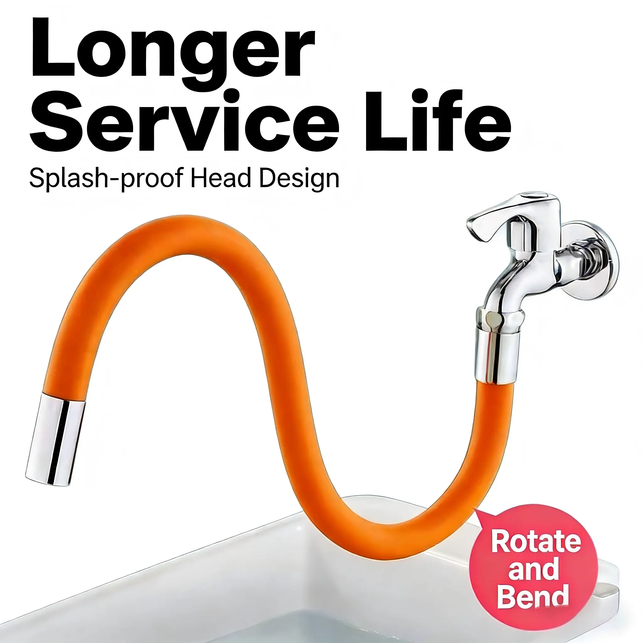 Household Faucet Extension Hose - 360° Rotatable, Bendable Design, Splash-Proof Head Design, Dual Compatibility Flexible Adapter, Modern Home Improvement Bathroom Fixture Accessory for Kitchen Sinks Daily Use, 360° Rotatable Design