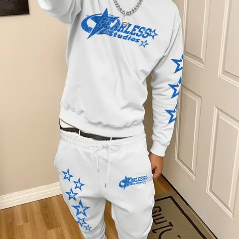 Men's Fitted Straight Leg Pajama Pants + Round Neck Sweatshirt Set, Comfortable All-Season Sleepwear Loungewear, Fashion Casual for Home Relaxation