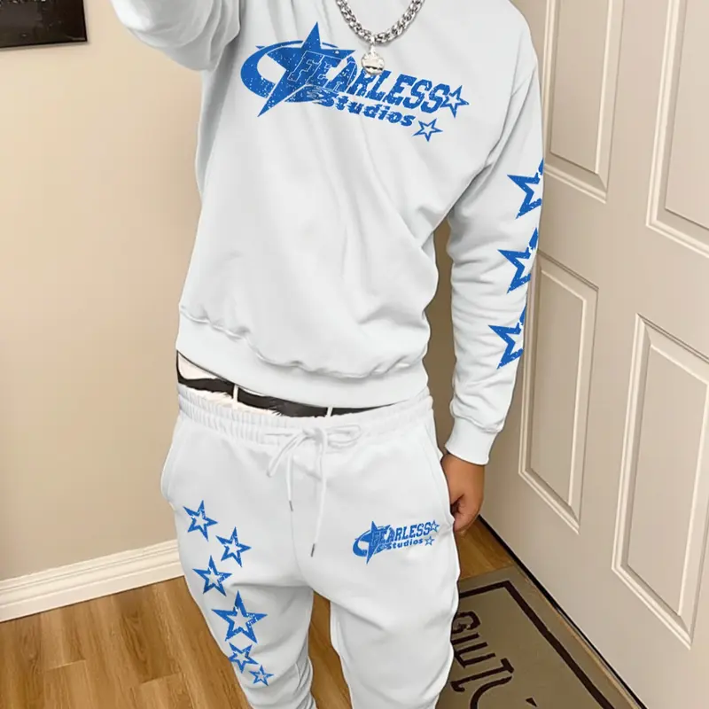 Men's Fitted Straight Leg Pajama Pants + Round Neck Sweatshirt Set, Comfortable All-Season Sleepwear Loungewear, Fashion Casual for Home Relaxation
