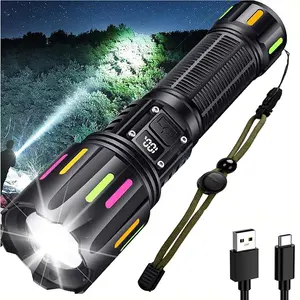 1PC Super Bright Tactical High Performance Flashlight,LED Zoomable High Lumen Flashlights,Battery Powered, LCD Digital Display, 5 Modes Flash Light for Outdoor Camping, Hiking, Emergency Use,Durable & Waterproof