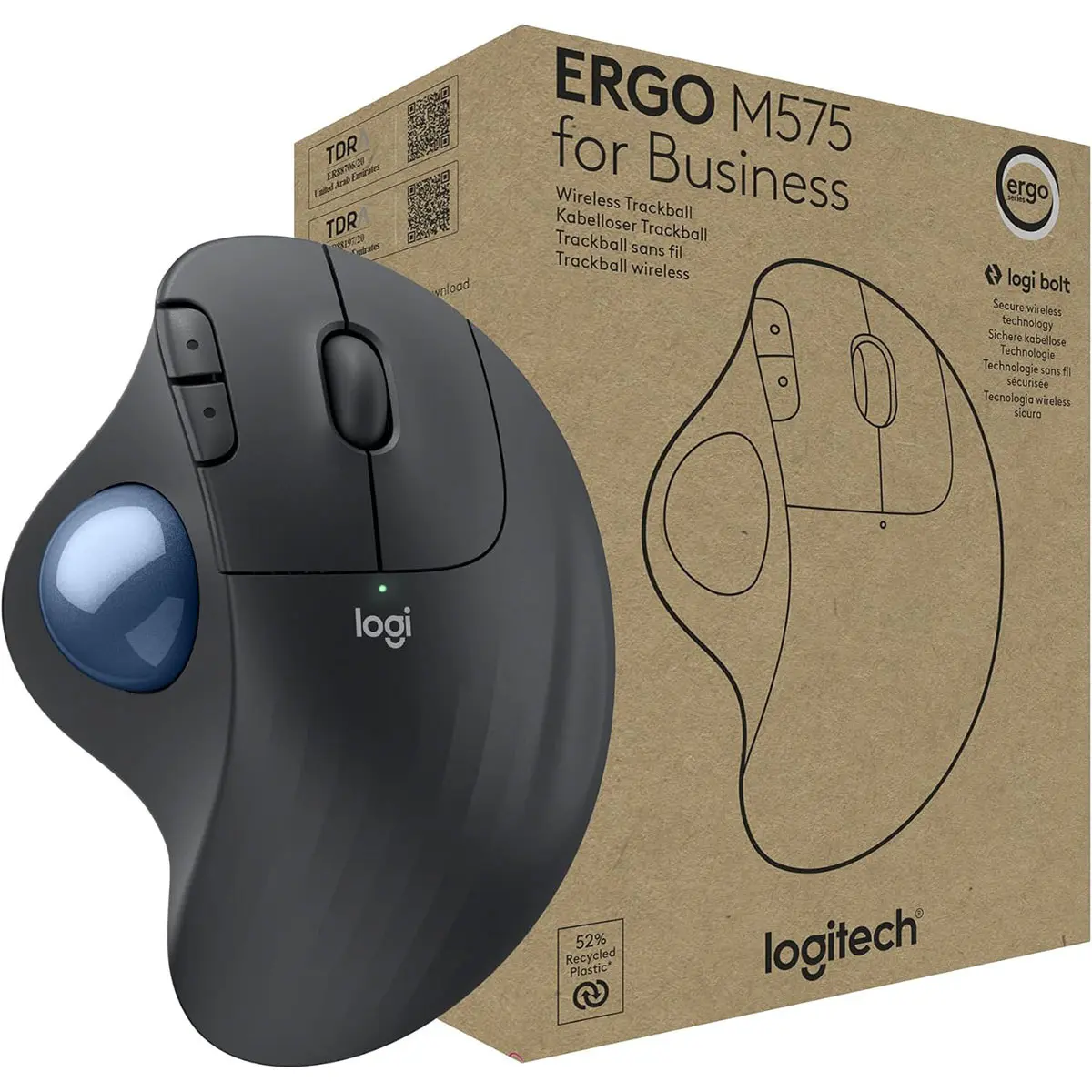 Logitech Ergo M575 Wireless Trackball Mouse with Built-in Features, Graphite, for Business Use