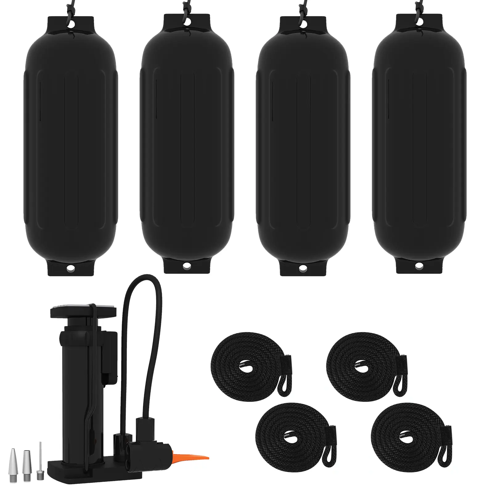 Heavy Duty Inflatable Boat Fenders 4 Pack – Marine Grade Bumpers Set with Ropes, Air Pump & Storage Bag for Docking, Mooring & Pontoon Protection – Ideal for 10-35ft Boats, Fishing & Dock Accessories Heavy Duty Inflatable Boat Fenders 4 Pack