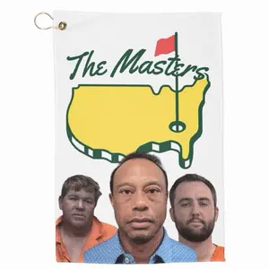 Tiger Woods, Scottie Scheffler, John Daly Mugshot (The Masters) Funny Golf Towel, Microfiber Waffle Weave Golf Towel with Clip & Grommet