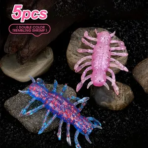 5pcs Tpe Double Color Shaker Shrimp Soft Plastic Floating Lure, Salmon Fishing Bait, Freshwater Fishing, High-Quality Fish Attractant, Fishing Lures
