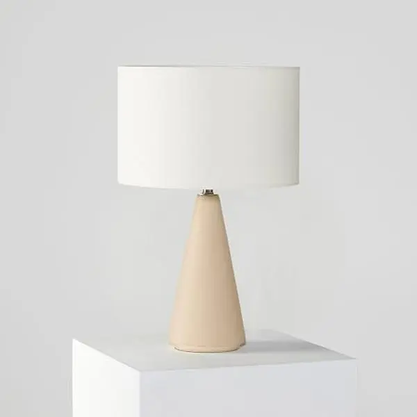 Brightech Nathaniel Table Lamp - Modern Cement Tower Table Lamp for Bedside, Nightstand, Desk - Cozy Soft White Light for Living Room, Bedroom
