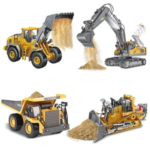 (Price Drop!)Akeleo Excavator RC Construction Truck 2.4G High Tech 11 Channels Remote Control Bulldozer Alloy Plastic Engineering Vehicle Electronic Toys with Lights Sounds & Realistic Tracks