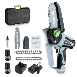 #JumpstartSale WORKPRO Mini Chainsaw, 6.3“ Cordless Electric Compact Chain Saw with 2 Batteries, One-Hand Operated Portable Wood Saw with Replacement Guide Bar and Chain for Garden Tree Branch Pruning, Wood Cutting