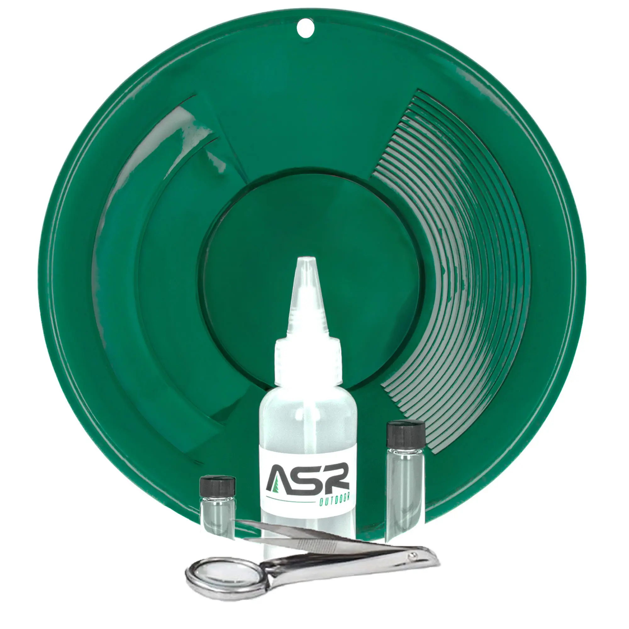 ASR Outdoor 5-Piece Gold Panning Kit for Beginners - Gold Prospecting Equipment Accessories with Pan, Tweezers, Vial, Magnifying Snuffer Bottle Gold Capture Storage