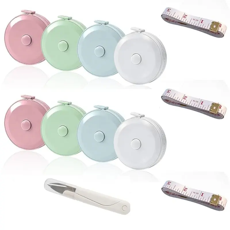 6 PCS Tape Measure Body Measuring Tape with Soft Ruler & Scissors for Sewing, Fabric, Cloth, Knitting, Tailor, DIY Home Craft, Mini Retractable Dual Scale 60 Inch