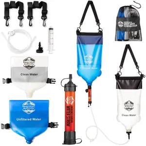 Practical Survival Gravity Water Filtration System – 2 High Capacity Lightweight Hanging Bags for Backpacking, Camping, Survival, Hiking, Hunting - Dirty, Clean Water Bags and Water Filter Included