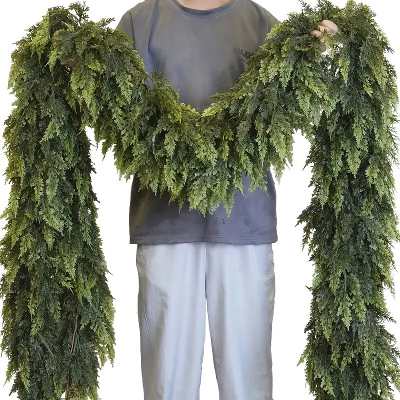 6FT Pre-lit Christmas Cedar Garland with 50 LED Lights 140 Pine Tips Realistic Faux Greenery for Fireplace Table Mantle Wall Indoor Outdoor Winter Holiday Decorations Ornaments