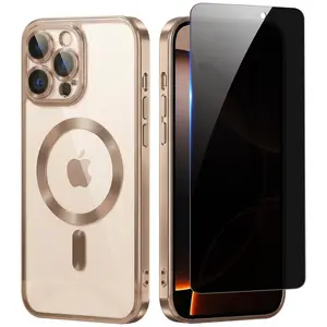 Magnetic for iPhone 14 Pro Max Case with Privacy Screen Protector & Full Camera Cover,Shockproof Clear Phone Case Compatible with MagSafe for iPhone 14 Pro Max