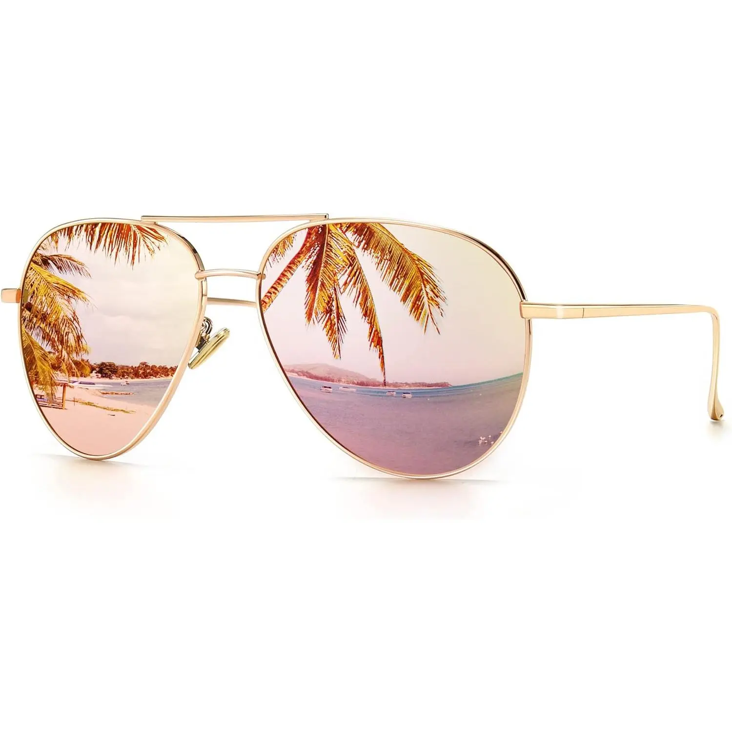 Women's Lightweight Oversized Aviator Sunglasses 2 Pack (Polarized) - Rose Gold/Pink Mirrored Lenses, Classic Style, Bro Frames, 2 Pack (Polarized) : Rose Gold/Pink Mirrored + Bro
