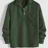 Men's Plain Pocket Half Button Corduroy Shirt, Casual Comfy Regular Fit Long Sleeve Collared Top For Fall & Winter, Men's Clothes For Daily Wear
