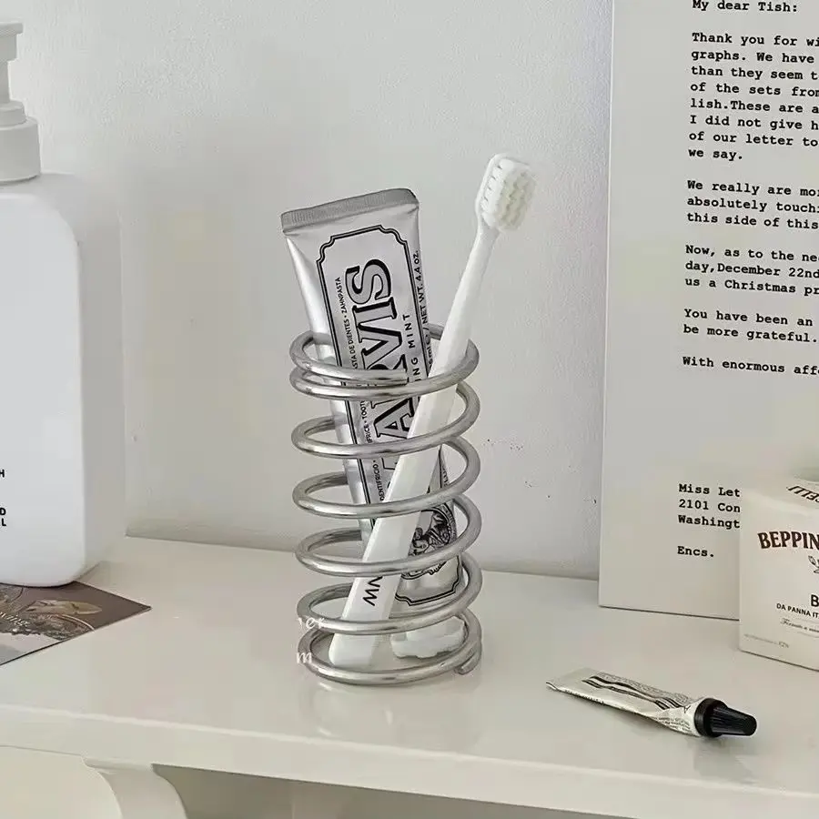 Stainless Steel Toothbrush Holder Organizers Metal Bathroom Accessories Toothbrush Holders for Bathrooms Tool for Toothpaste Makeup Brush Storage Rack Home Decoration