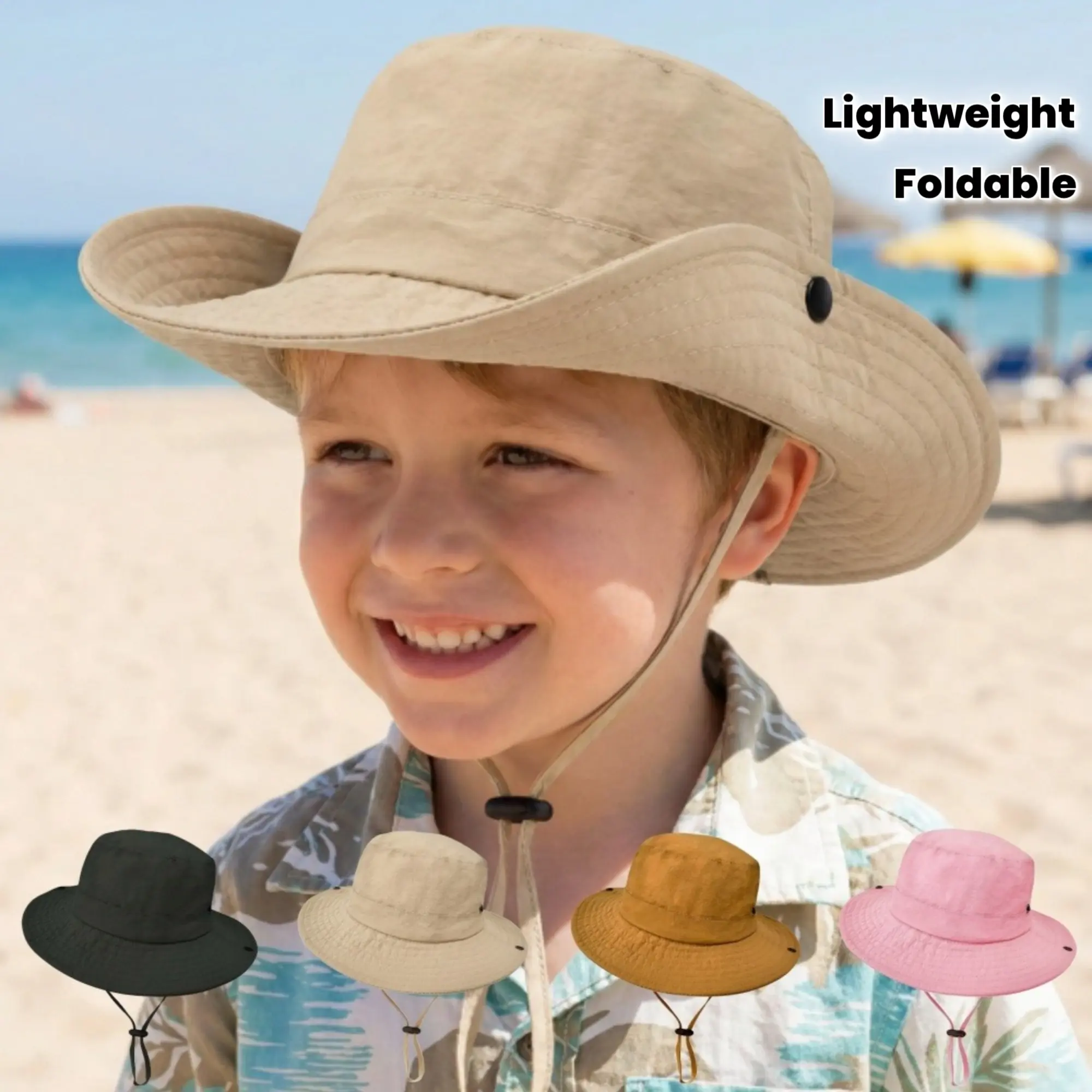 Kids' Foldable Nylon Sun Bucket Hat - Lightweight, Adjustable Toddler Beach Hat for 3-8 Year Old Playful Boys and Girls, Playful Kids' Hats