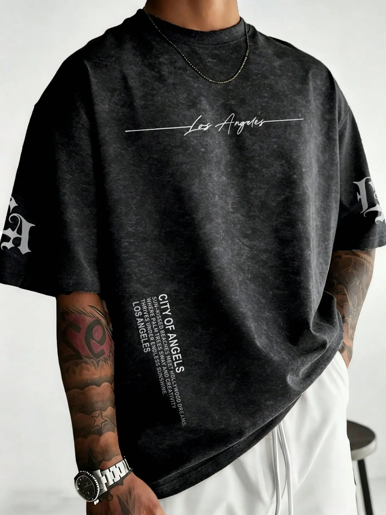 Aesthetic Washed Grey Graphic Tee Round Neck - Silver Chrome Cross Print Men's Loose Baggy Oversized Casual Streetwear Shirt - Heavy Cotton Pump Cover for Bodybuilding - Retro Vintage Distressed Urban Essential Menswear