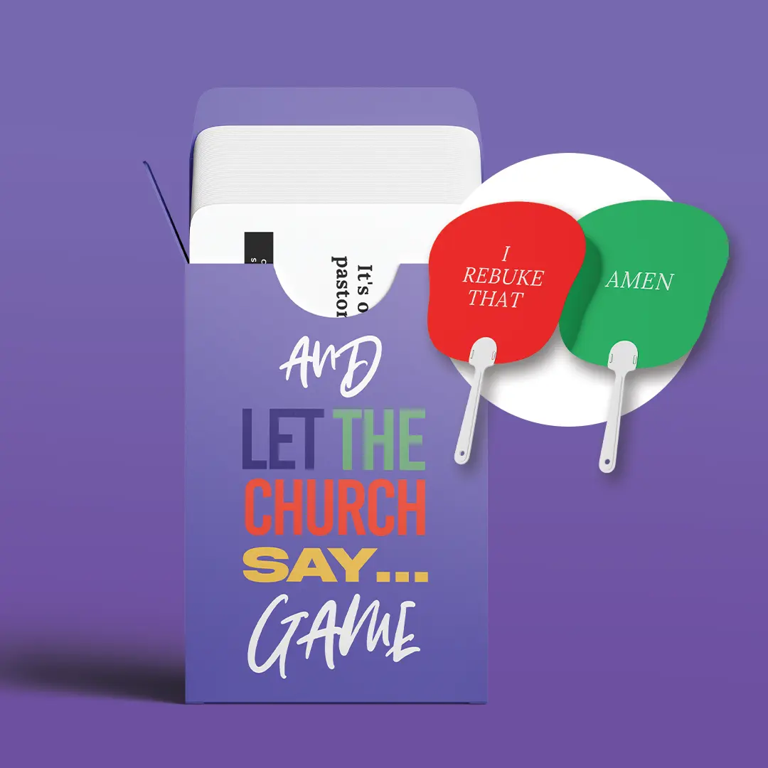 And Let The Church Say Game + 2 Double-Sided Fans AMEN & I REBUKE THAT for Game Night Bible Study Church Events Family Time, Board Games For Family Night, Table Top Games