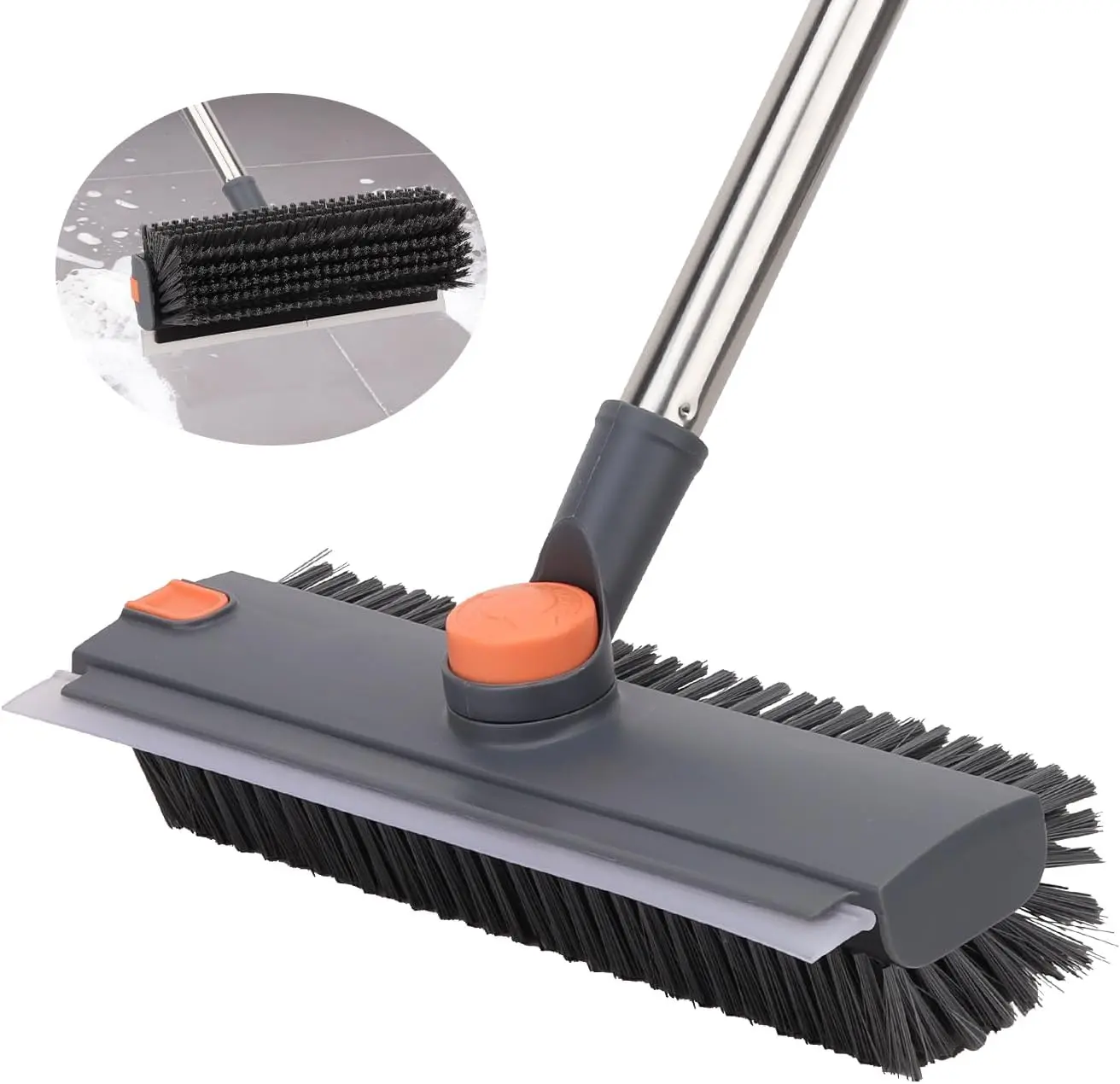 Ergonomic Floor Brush No Bend Adjustable Handle Scrubber Squeegee Long Handle Rubber Scraper Non Slip Grip Easy Clean Tool Standing Floor Cleaner for Bathroom Kitchen - Cleaning love gift