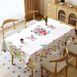 1 Piece Rectangular Tablecloth, Multiple Specifications & Multi - Color, Polyester Waterproof & Oil - Proof, Thickened & Washable, for Home & Outdoor Use, Floral & Butterfly Printed, Cozy Dining Area Style