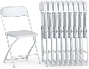 Our Modern Space 10 Pack Foldable Plastic Chair| Folding & Stackable| 350 lbs Capacity Steel Frame Seats for Indoor Outdoor| Commercial Use Events Wedding Party Bulk Picnic Kitchen Dining - White