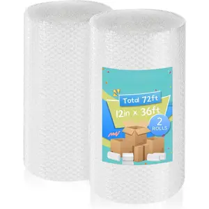 2 Pack-12inchx72ft Total 3/16" Air Bubble Cushioning Wrap Roll, Bubble Wrap for Protection Packaging Mailers, Nylon Wrap Rolls Moving Cushioning Supplies for Moving/Insulation, Perforated Every 12"