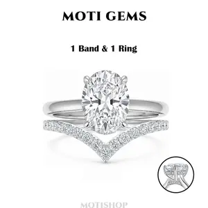 MOTI GEMS 2CT Oval Cut Moissanite Hidden Halo Ring for Women D VVS1 Stackable V-Shaped Lab-Created Synthetic Hypoallergenic Wedding Engagement Anniversary Gift Fine Jewelry