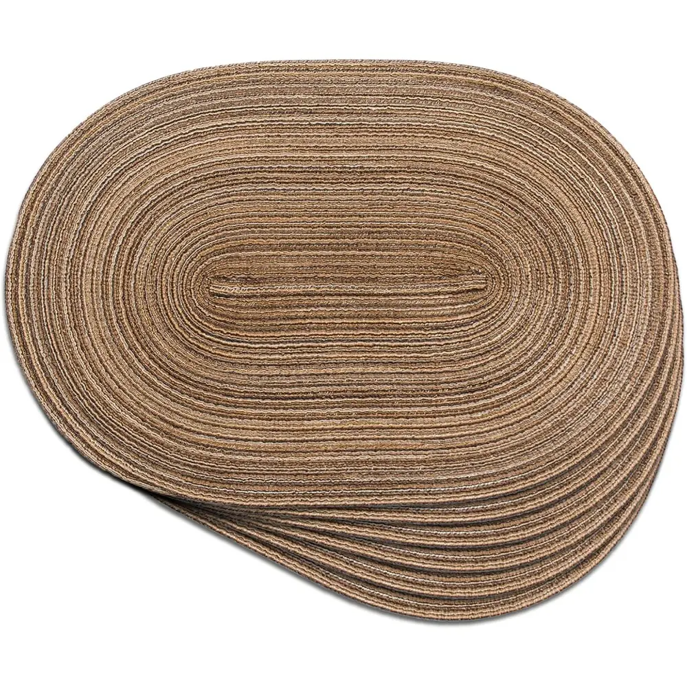 Stylish Aesthetic Oval Braided Placemats Set of 6 (12 Brown), 12x18 in Woven Non-Slip Washable Heat-Resistant Tableware for Dining, Easter & Birthday Table Decor, Party