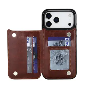 Compatible with iPhone 17 Pro Max 17 Pro 17 Air Wallet Case with Card Holder, PU Leather Kickstand Card Slots Case, Double Magnetic Clasp and Durable Shockproof Cover for iPhone 12 13 14 15 16 Pro Max