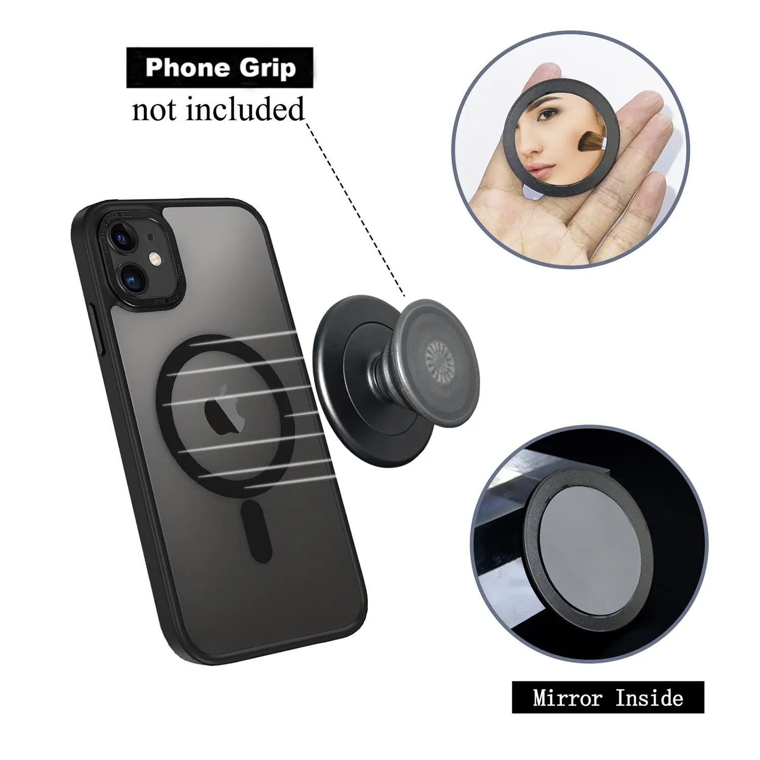 Ganinno M-Base Magnetic Alloy Phone Holder - MagSafe Grip Mount, Portable Aluminum Stand with Embedded Mirror, Accessories Holder for Smartphones, Kindle, Smartphone