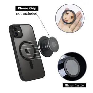 Ganinno M-Base Magnetic Alloy Cell Phone Holder - MagSafe Grip Mount, Portable Aluminum Stand with Embedded Mirror, Accessories Holder for Smartphones, Kindle