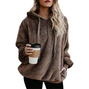 Brown Hoodie Womens Oversized Sherpa Pullover Hoodie With Pockets Fuzzy Fleece Sweatshirt Plaid Fluffy Jacket Coat Brown Hoodie Brown Sweatshirt Women Oversized Hoodie For Women