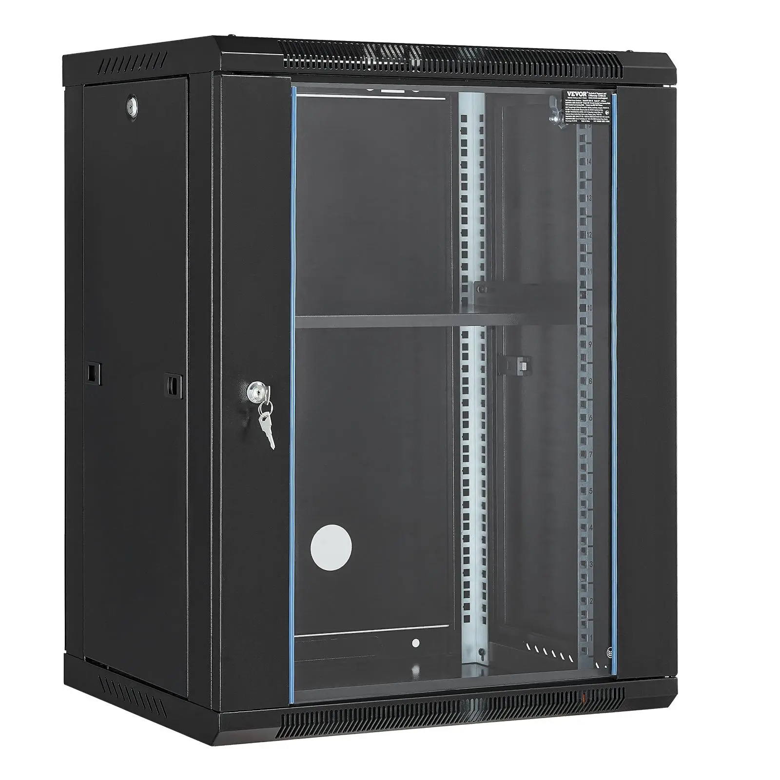 VEVOR 15U Wall Mount Server Cabinet,  500 lbs Max. Ground-mounted Load Capacity, Network Rack Enclosure with Caster Wheels Locking Tempered Glass Door, Q235 Carbon Steel for IT Equipment A/V Devices