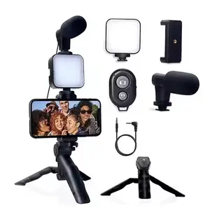 All-in-1 Video Making Kit with LED Light Tripod Phone Holder & Remote TikTok Creator Vlogging Setup Rechargeable Adjustable Selfie Light for Enhanced Photography Professional Wireless Microphone Lapel