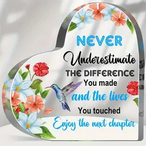 1pc, Inspirational Keepsake Heart Shape Acrylic Decorative Plaque Gifts, Acrylic Plaque Sign, Enjoy The Next Chapter Acrylic Decor, Farewell Gifts for Coworkers, New Job Gift for Women Men, Table Tiered Tray Desk Home Office Decor
