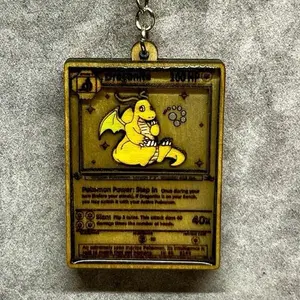 Mayans TCG Dragonite Card Keychain - Hand Crafted 1st Edition, 2" Height, Made from Durable Wood, Hand Painted, Acrylic Resin Filled, SeaLED for Water Resistance