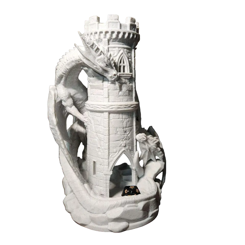 Twin Dragons Dice Tower. Drop your dice down the castle tower with two dragon guardians Durable