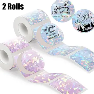 2 Rolls 50x50 Round Thermal Labels, Diamond Holographic Laser Paper, DIY Logo Design Stickers, High Adhesive Stickers, Customizable Stickers, Waterproof, Strong Adhesive, Durable