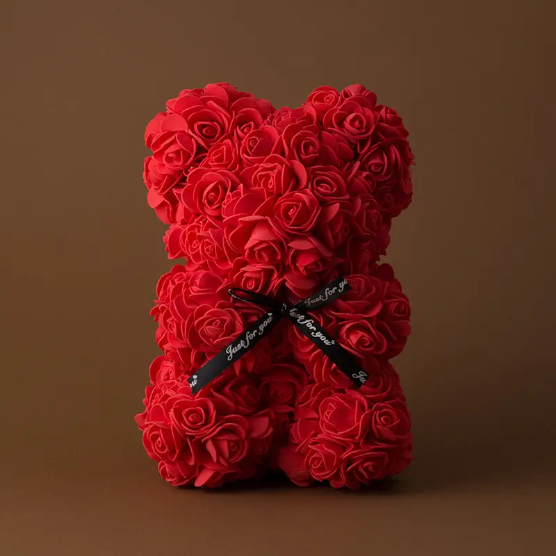 Preserved Rose Bear with Transparent Gift Box, Valentine's Day Floral Gift for Girlfriend/wife, Mother's Day Flower Bear Gift, Anniversary Birthday Present